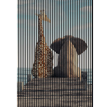Dekoratives Bild einer Giraffe und eines Elefanten mit Streifeneffekt