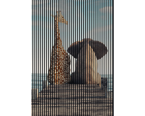 Dekoratives Bild einer Giraffe und eines Elefanten mit Streifeneffekt