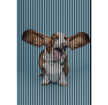 Illustration eines gähnenden Basset Hounds mit vertikalen Streifen