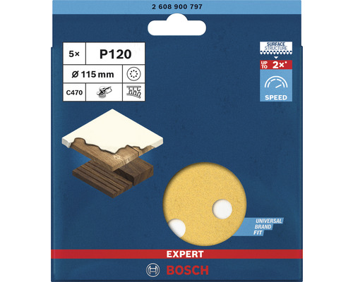 Schleifblatt für Exzenterschleifer Ø 115mm, Korn 120, 5-er Pack