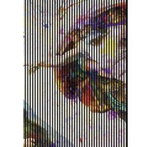 Kunstwerk mit Darstellung der Erschaffung Adams hinter vertikalen Streifen