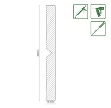 Profilleiste, Querschnitt mit Maßangaben und Symbolen zur Montage