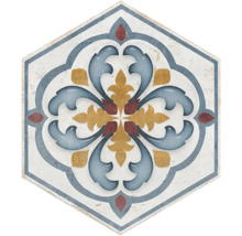 Sechseckige Bodenfliese mit dekorativem Muster