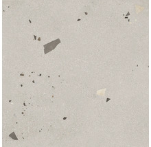 Nahaufnahme einer Bodenfliese mit Terrazzo Optik.