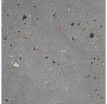 Graue Bodenfliese mit Terrazzo Optik.