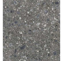 Nahaufnahme einer Bodenfliese mit Terrazzo-Optik.