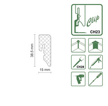 Clip CH23 zur Befestigung mit Schraube CH28, Bohrmaschine oder Schraubendreher, 38,5 x 15 Millimeter