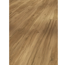 Nahaufnahme von Laminatboden mit Holzoptik.