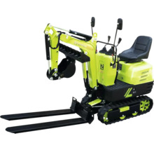 Minibagger mit Baggerarm und Gabel