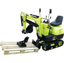 Zipper Minibagger mit Holzpalette und Zubehör