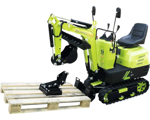 Zipper Minibagger mit Holzpalette und Zubehör