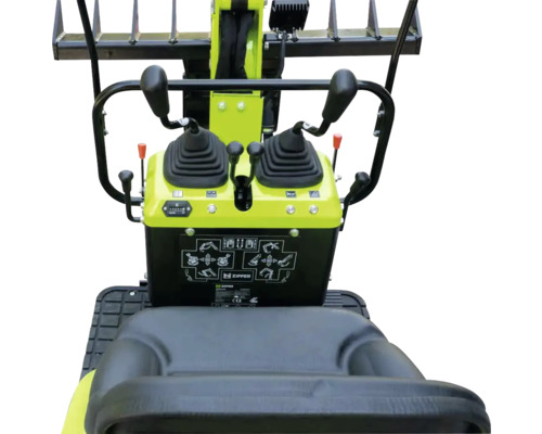 Bedienfeld eines Mini-Dungladers mit Sitz und Bedienhebeln