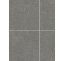 Sechs graue Bodenfliesen mit matter Oberfläche