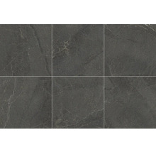 Sechs graue Bodenfliesen mit Marmoroptik