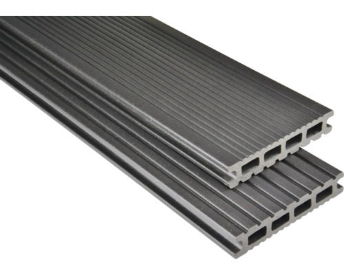 Handmuster zu Konsta WPC Terrassendiele Futura Hohlkammerprofil mattiert 26x145 mm dunkelgrau Handmuster zu Konsta WPC Terrassendiele Futura Hohlkammerprofil mattiert 26x145 mm dunkelgrau