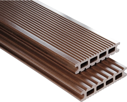 Handmuster zu Konsta WPC Terrassendiele Futura Hohlkammerprofil glatt 26x145 mm schokobraun Handmuster zu Konsta WPC Terrassendiele Futura Hohlkammerprofil glatt 26x145 mm schokobraun