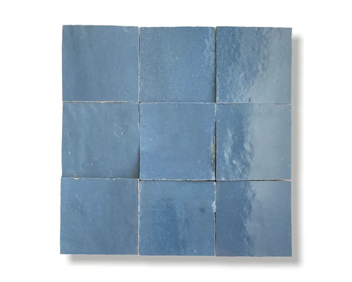 Handgefertigte Wandfliese Zellige Alhambra 33 Bleu Denim 10x10cm glänzend