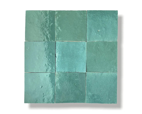 Handgefertigte Wandfliese Zellige Alhambra 17 Vert Ocean 10x10cm glänzend