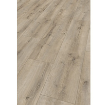 Nahaufnahme von Laminatboden mit Holzoptik.