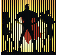 Illustration von Superhelden-Silhouetten hinter Gittern