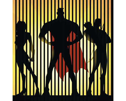Illustration von Superhelden-Silhouetten hinter Gittern