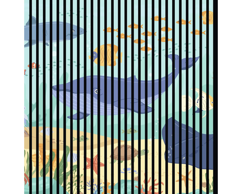 Illustration einer Unterwasserwelt mit Fischen, Haien, Walen und Meeresschildkröten