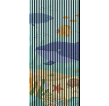 Dekorativer Duschvorhang mit Unterwassermotiven wie Walen und Fischen