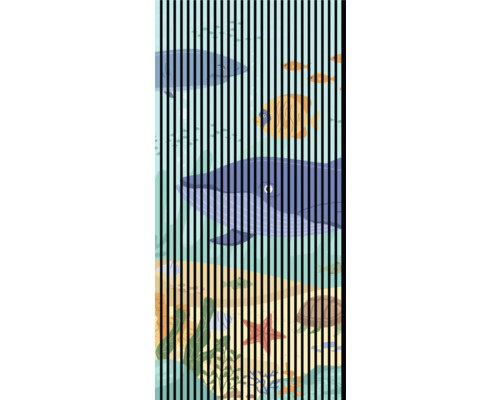 Dekorativer Duschvorhang mit Unterwassermotiven wie Walen und Fischen