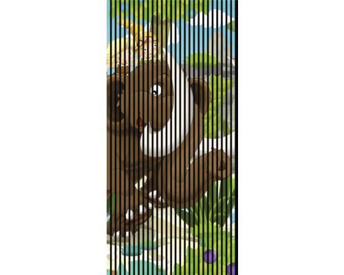 Vorhang mit Kindermotiv, das ein Mammut und ein Kind zeigt