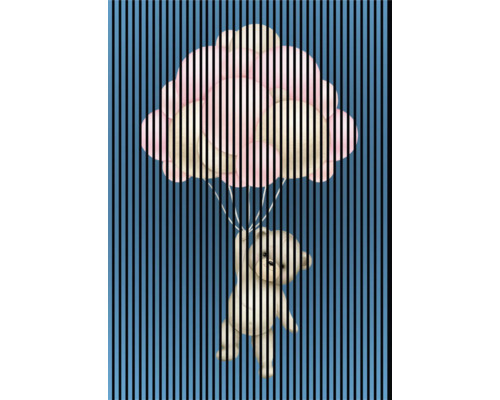 Illustration eines Teddybären, der an einem Ballon hängt