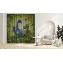 Dekoratives Dinosaurierbild mit Lamellenstruktur in einem Kinderzimmer.