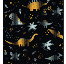 Illustration mit Dinosaurier- und Pflanzenmuster auf dunklem Grund