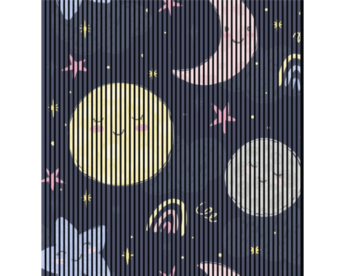 Nachtmuster mit Mond, Sternen und Regenbogen