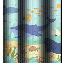 Illustration mit Haien, Rochen und Fischen unter Wasser