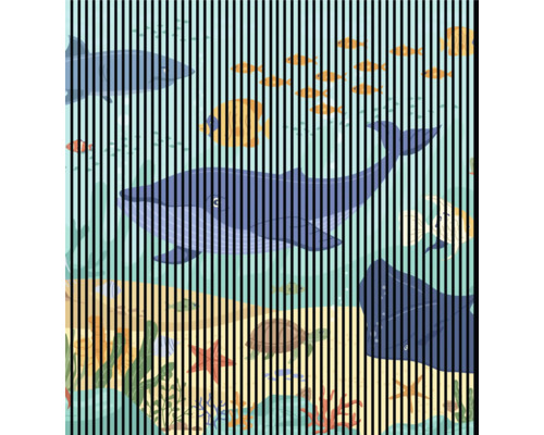 Illustration mit Haien, Rochen und Fischen unter Wasser