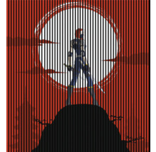 Illustration einer Comicfigur auf einem Hügel vor einem Vollmond