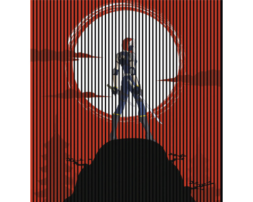 Illustration einer Comicfigur auf einem Hügel vor einem Vollmond