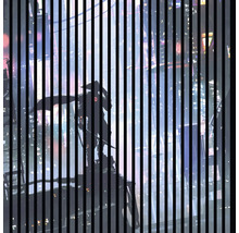 Illustration einer Person auf einem Dach mit vertikalen Linien