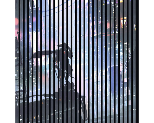 Illustration einer Person auf einem Dach mit vertikalen Linien