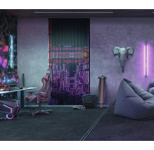 Gamingzimmer mit Schreibtisch, Gamingstuhl, Sitzsack und dekorativen Elementen