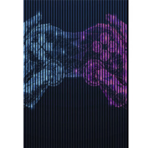 Abstraktes Design mit vertikalen Streifen und geometrischen Formen.