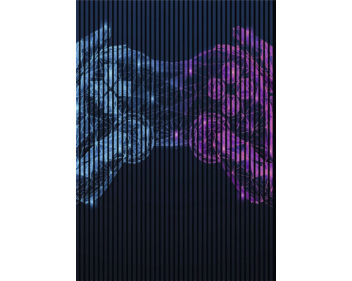 Abstraktes Design mit vertikalen Streifen und geometrischen Formen.