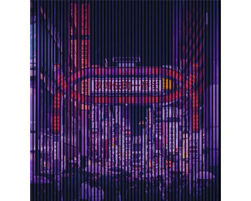 Abstraktes Stadtbild mit japanischen Schriftzeichen