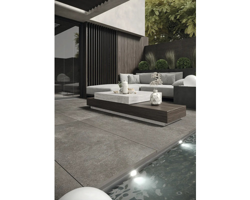 FLAIRSTONE Feinsteinzeug Terrassenplatte Urban Night Rust rektifizierte Kante 120 x 60 x 2 cm