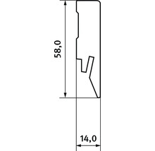 Technische Zeichnung eines Sockelleistenprofils mit den Maßen 58,0 x 14,0 Millimeter