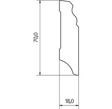 Technische Zeichnung einer Zierleiste mit den Maßen 70,0 x 18,0 Millimeter