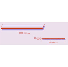 Illustration zeigt Maße einer Paneele: 1380 Millimeter Länge, 195 Millimeter Breite und 10 Millimeter Dicke.