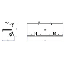 Technische Zeichnung einer Werkzeugkiste mit Maßen
