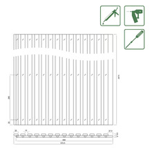 Technische Zeichnung eines Sichtschutzzauns mit Maßangaben