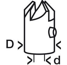 Skizze eines Forstnerbohrers mit Größenangaben